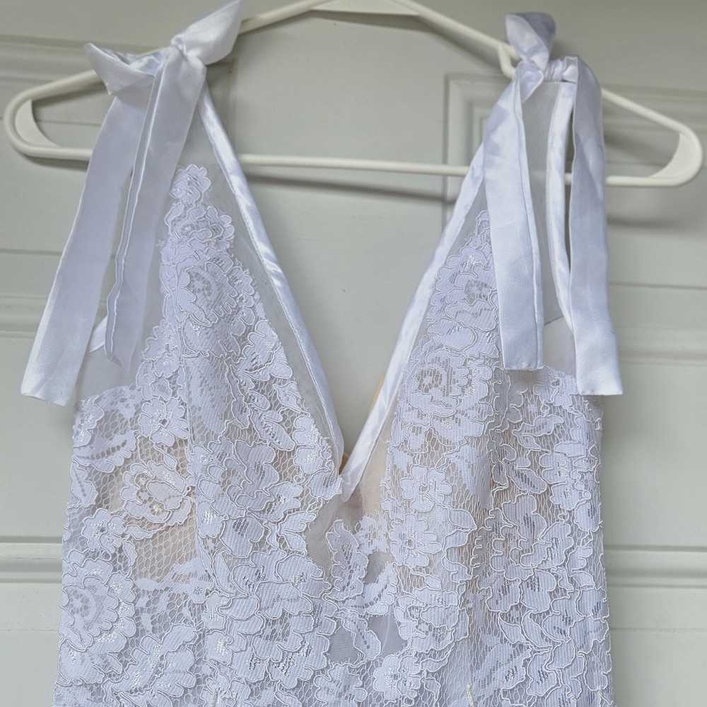 Elegant White Lace Dress with Ribbon Straps